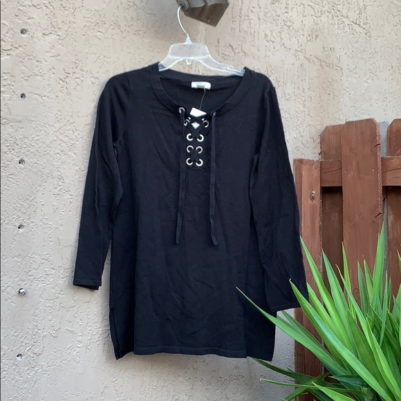Style & Co Lace up Tunic Sweater Top Black - Picture 2 of 5
